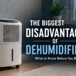 Portable home dehumidifier illustrating the biggest disadvantages of dehumidifiers, including noise, maintenance, heat, and energy use.