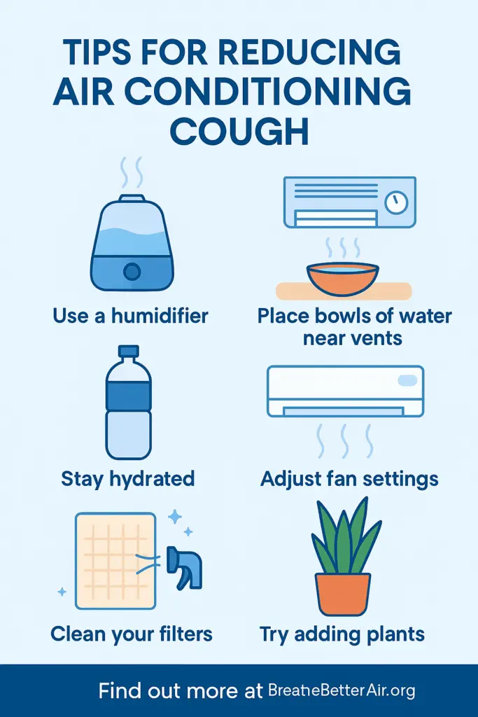 illustration that shows different tips to lessen a cough caused by air conditioning