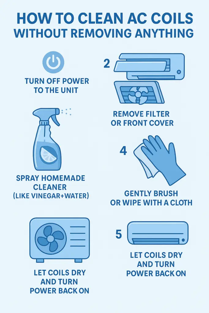 graphic showing how to clean ac coils without removing anything