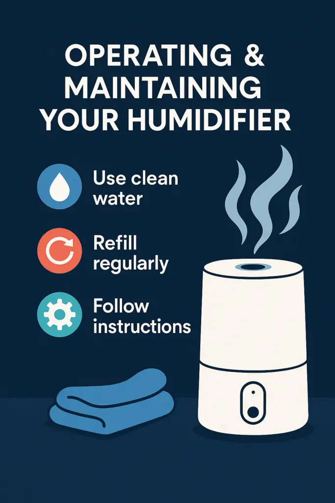 Humidifier maintenance – daily and weekly tasks like cleaning the tank, using distilled water, and replacing filters