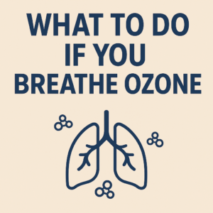 Featured image with the title What to Do If You Breathe Ozone and an icon of lungs surrounded by ozone molecule symbols.