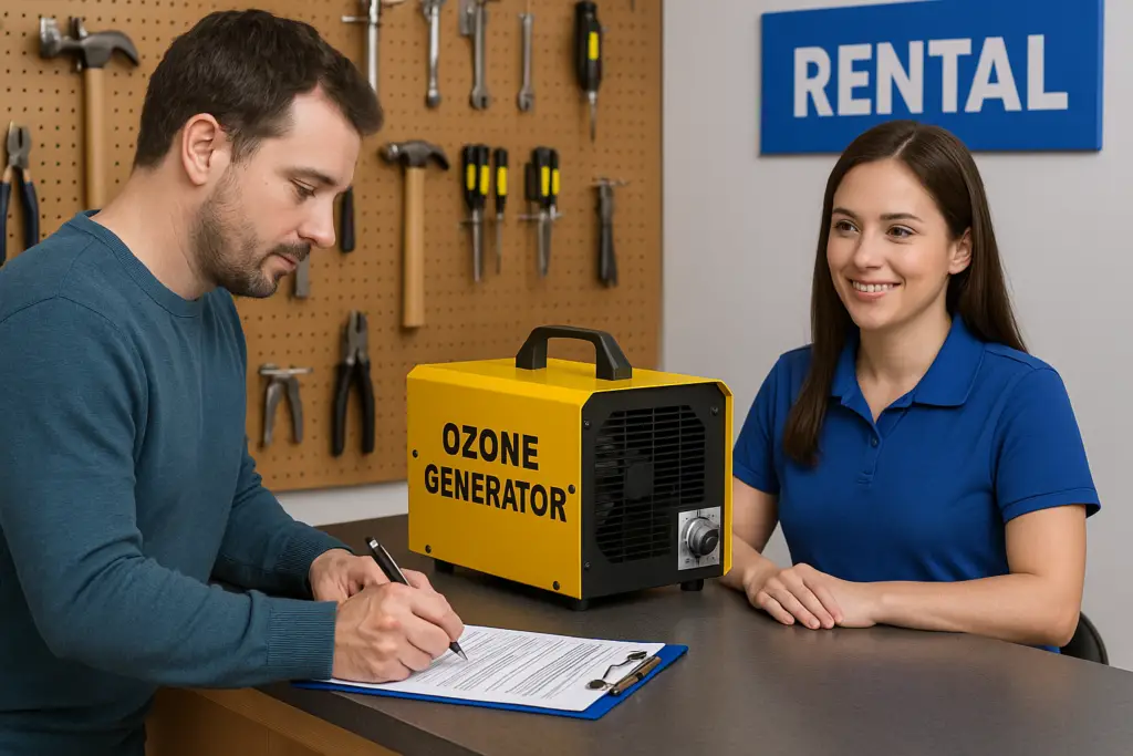 Ozone machine rental counter at a hardware store