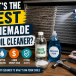 Homemade AC coil cleaner being applied to dirty evaporator coils