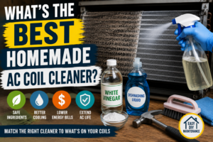 Homemade AC coil cleaner being applied to dirty evaporator coils