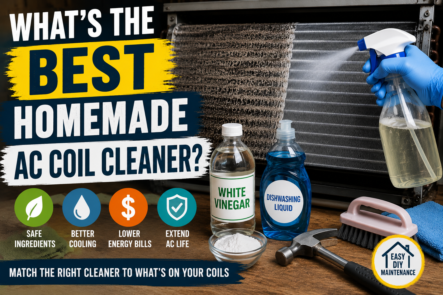 Homemade AC coil cleaner being applied to dirty evaporator coils